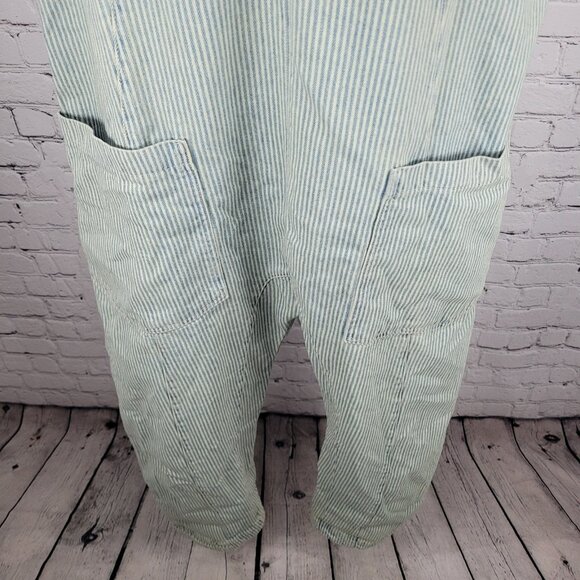 We The Free Blue 100% Cotton Denim Striped Overalls Jumpsuit Free People Large L - Picture 6 of 12